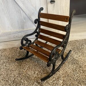 American Girl style Wooden Cast Iron Doll Rocking Chair 9" tall